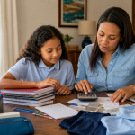 Regreso a clases 2026 en República Dominicana: madre e hija preparando presupuesto escolar